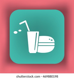 Flat icon. Drink with a straw and a hamburger. Food and drink.