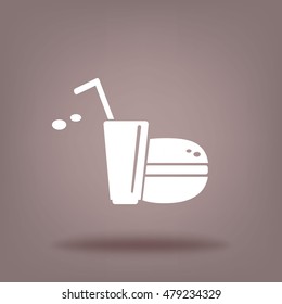 Flat icon. Drink with a straw and a hamburger. Food and drink.