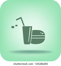 Flaches Symbol. Trinken Sie mit einem Strohhalm und einem Hamburger. Essen und Trinken.