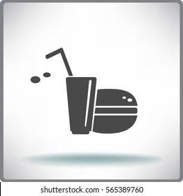 Flat icon. Drink with a straw and a hamburger. Food and drink.