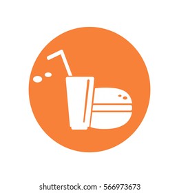 Flat icon. Drink with a straw and a hamburger. Food and drink.