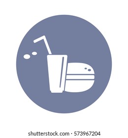 Flat icon. Drink with a straw and a hamburger. Food and drink.