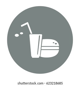 Flat icon. Drink with a straw and a hamburger. Food and drink.