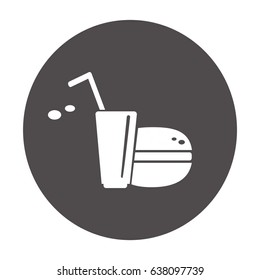 Flat icon. Drink with a straw and a hamburger. Food and drink.