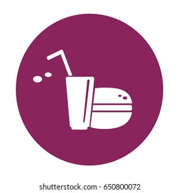 Flat icon. Drink with a straw and a hamburger. Food and drink.