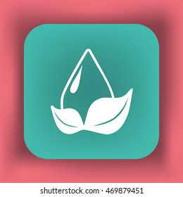 Flat icon. A drop of water on a leaf.