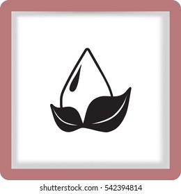 Flat icon. A drop of water on a leaf.