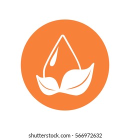 Flaches Symbol. Ein Wassertropfen auf einem Blatt.