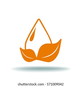 Flat icon. A drop of water on a leaf.