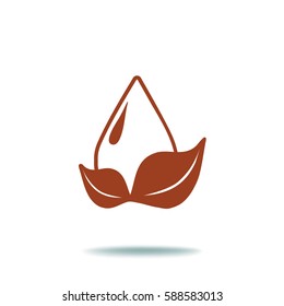 Icono plano. Una gota de agua en una hoja.