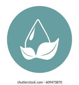 Flat icon. A drop of water on a leaf.
