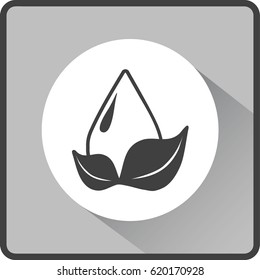 Flat icon. A drop of water on a leaf.