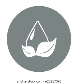 Flat icon. A drop of water on a leaf.