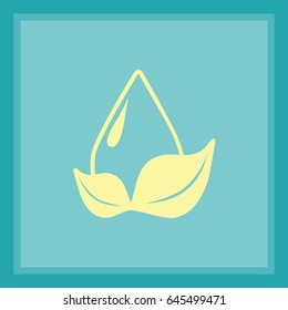 Icono plano. Una gota de agua en una hoja.