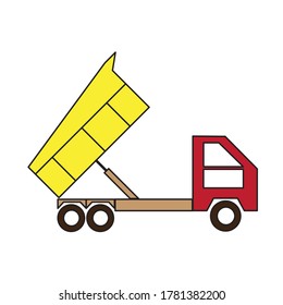 Flat icon dump truck outline colour style