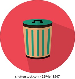 Flat icon dustbin vector illustration. Colourful design flat icon. Red background. Cleanliness. Dustbin icon. Dustbin colour. Simple dustbin icon vector.