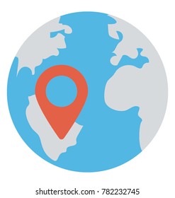 Flat icon of an earth with a location sign