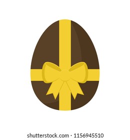 Flat icon easter chocolate egg with yellow bow isolated on white background. Vector illustration.