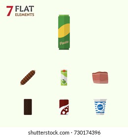 Flat Icon Eating Set Of Beef, Smoked Sausage, Yogurt And Other Vector Objects. Also Includes Confection, Fizzy, Food Elements.