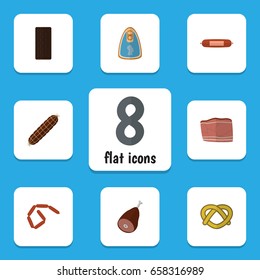 Flat Icon Eating Set Of Canned Chicken, Kielbasa, Smoked Sausage And Other Vector Objects. Also Includes Sausage, Meat, Chicken Elements.