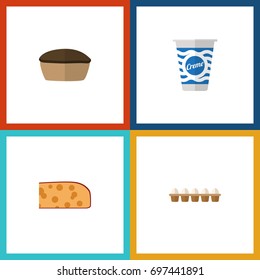 Flat Icon Eating Set Of Cheddar Slice, Yogurt, Eggshell Box And Other Vector Objects. Also Includes Holland, Tasty, Custard Elements.