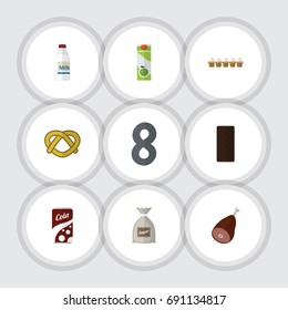 Flat Icon Eating Set Of Cookie, Meat, Packet Beverage And Other Vector Objects. Also Includes Meat, Breakfast, Eggshell Elements.