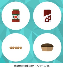 Flat Icon Eating Set Of Eggshell Box, Tart, Ketchup And Other Vector Objects. Also Includes Fizzy, Pie, Egg Elements.