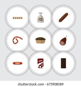 Flat Icon Eating Set Of Fizzy Drink, Tart, Smoked Sausage And Other Vector Objects. Also Includes Bar, Fizzy, Drink Elements.