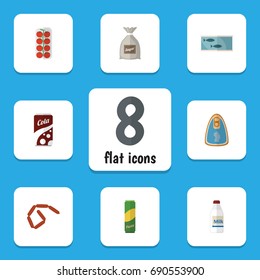 Flat Icon Eating Set Of Fizzy Drink, Tomato, Spaghetti And Other Vector Objects. Also Includes Fizzy, Bottle, Love Elements.