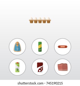 Flat Icon Eating Set Of Fizzy Drink, Beef, Spaghetti And Other Vector Objects. Also Includes Packet, Soda, Meat Elements.
