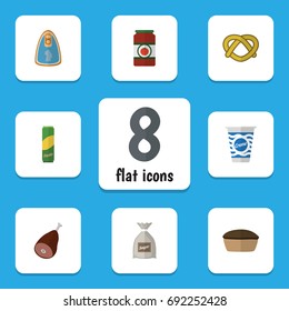 Flat Icon Eating Set Of Ketchup, Spaghetti, Cookie And Other Vector Objects. Also Includes Pasta, Beef, Spaghetti Elements.