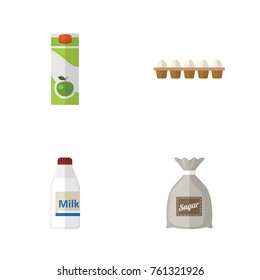 Flat Icon Eating Set Of Sack, Bottle, Eggshell Box And Other Vector Objects. Also Includes Packet, Bottle, Milk Elements.
