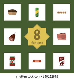 Flat Icon Eating Set Of Spaghetti, Tart, Beef And Other Vector Objects. Also Includes Egg, Cola, Bratwurst Elements.