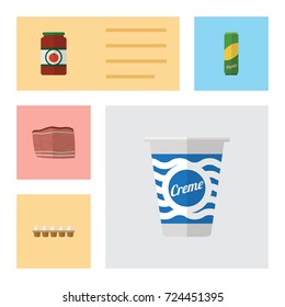 Flat Icon Eating Set Of Spaghetti, Ketchup, Yogurt And Other Vector Objects. Also Includes Ketchup, Tomato, Egg Elements.