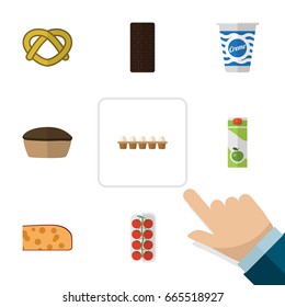 Flat Icon Eating Set Of Tomato, Yogurt, Cookie And Other Vector Objects. Also Includes Tasty, Tomato, Holland Elements.
