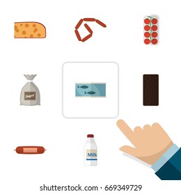 Flat Icon Eating Set Of Tomato, Confection, Bottle And Other Vector Objects. Also Includes Cheese, Bar, Canned Elements.