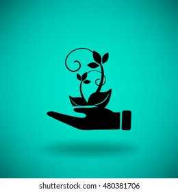 Flat icon. Ecology of plants. On the palm.
