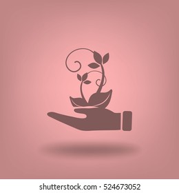 Flat icon. Ecology of plants. On the palm.