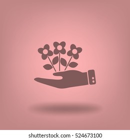 Icono plano. Ecología de las plantas. En la palma.