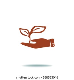 Flat icon. Ecology of plants. On the palm.