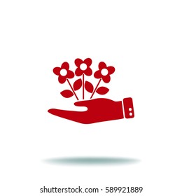 Flat icon. Ecology of plants. On the palm.