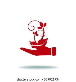 Flat icon. Ecology of plants. On the palm.