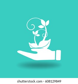 Flat icon. Ecology of plants. On the palm.