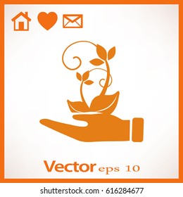 Icono plano. Ecología de las plantas. En la palma.