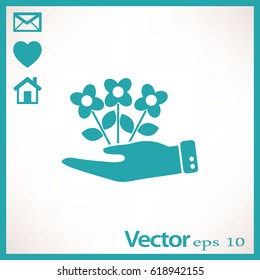 Flat icon. Ecology of plants. On the palm.
