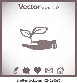 Icono plano. Ecología de las plantas. En la palma.