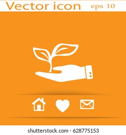 Flat icon. Ecology of plants. On the palm.