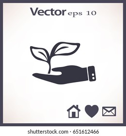 Icono plano. Ecología de las plantas. En la palma.