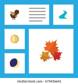 Flat Icon Ecology Set Of Tributary, Solar, Canadian And Other Vector Objects. Also Includes Sunshine, Wing, Sun Elements.