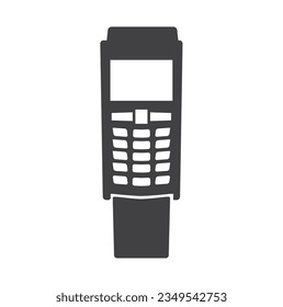 Flat icon of EDC machine with card inserted. Simple illustration in black and white. EDC machine and credit card, bank and financial related icon. vector illustration on white background, 